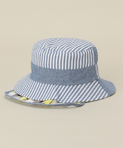 Love&Peace&Money(ラブアンドピースアンドマネー)の「ストライプ切替日よけハット(ハット・キッズ・ベージュ/ネイビー・XS(48-52)/52-56cm)」の4枚目の写真
