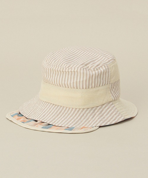 Love&Peace&Money(ラブアンドピースアンドマネー)の「ストライプ切替日よけハット(ハット・キッズ・ベージュ/ネイビー・XS(48-52)/52-56cm)」の5枚目の写真