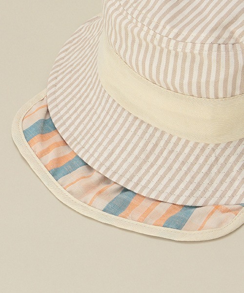 Love&Peace&Money(ラブアンドピースアンドマネー)の「ストライプ切替日よけハット(ハット・キッズ・ベージュ/ネイビー・XS(48-52)/52-56cm)」の7枚目の写真