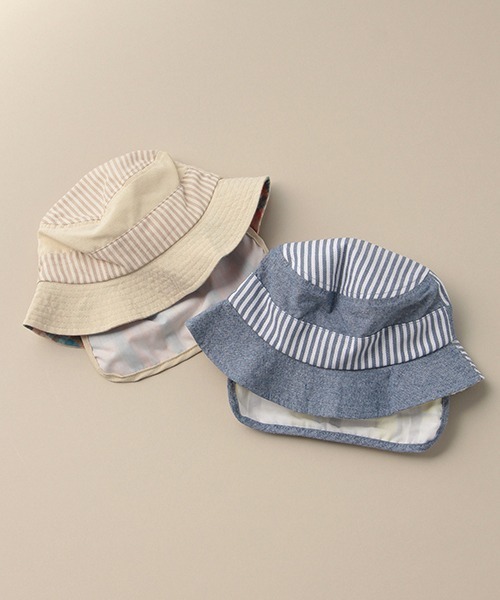 Love&Peace&Money(ラブアンドピースアンドマネー)の「ストライプ切替日よけハット(ハット・キッズ・ベージュ/ネイビー・XS(48-52)/52-56cm)」の12枚目の写真