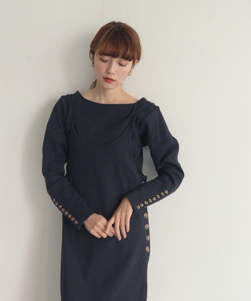 CLEIO(クレイオ)の「入荷なし【CLEIO】2WAYテレコレイヤードワンピース(ワンピース・レディース・ブラック/サックスブルー/アイボリー/モカ・FREE)」の3枚目の写真