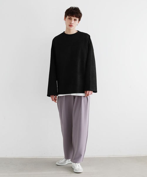 LILL（リル）の「フェイクスウェードサイドスリットビッグシルエットプルオーバー（Tシャツ/カットソー・メンズ・ブラック/ベージュ/グレー/サックスブルー/チャコール・M/L）」の22枚目の写真