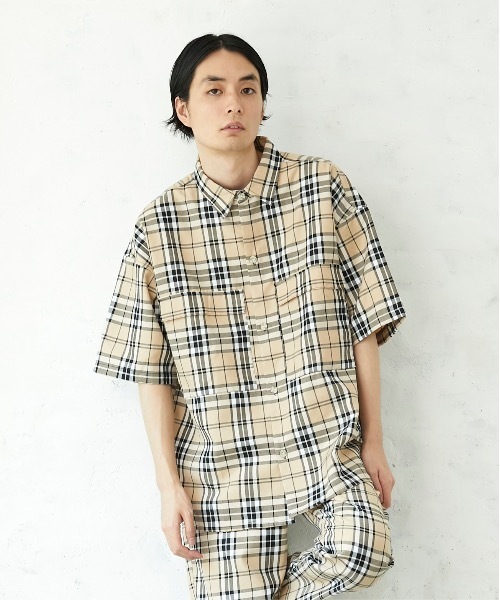 JEANS MATE(ジーンズメイト)の「ビッグシルエットチェックCPOシャツ/チェックシェフパンツ セットアップ対応品番(セットアップ・メンズ・ベージュ/ブラウン/ブラウン系その他/ベージュ系その他・MEDIUM/LARGE/X-LARGE)」の4枚目の写真
