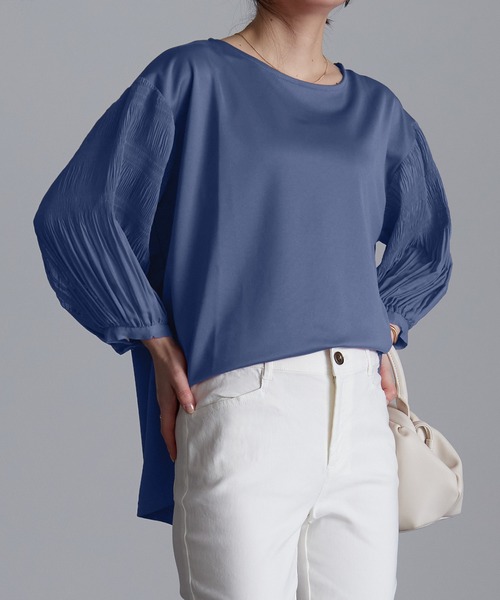 RANAN（ラナン）の「接触冷感/袖プリーツカットソープルオーバー（Tシャツ/カットソー・レディース・ピンク/ライトグレー/オフホワイト/ブラック/オレンジ系その他/ネイビー/ダークブルー/グリーン・LL/M/L）」の6枚目の写真