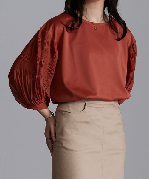 RANAN（ラナン）の「接触冷感/袖プリーツカットソープルオーバー（Tシャツ/カットソー・レディース・ピンク/ライトグレー/オフホワイト/ブラック/オレンジ系その他/ネイビー/ダークブルー/グリーン・LL/M/L）」の8枚目の写真