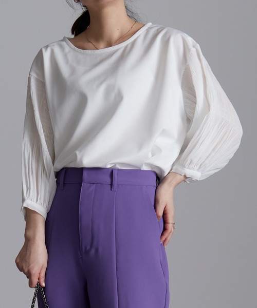 RANAN（ラナン）の「接触冷感/袖プリーツカットソープルオーバー（Tシャツ/カットソー・レディース・ピンク/ライトグレー/オフホワイト/ブラック/オレンジ系その他/ネイビー/ダークブルー/グリーン・LL/M/L）」の2枚目の写真