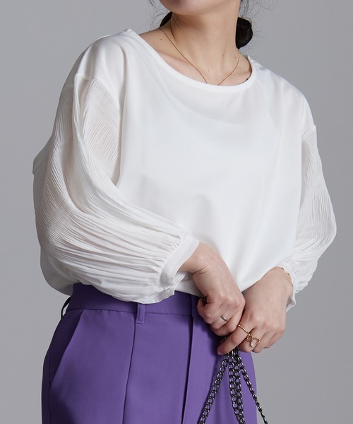 RANAN（ラナン）の「接触冷感/袖プリーツカットソープルオーバー（Tシャツ/カットソー・レディース・ピンク/ライトグレー/オフホワイト/ブラック/オレンジ系その他/ネイビー/ダークブルー/グリーン・LL/M/L）」の19枚目の写真
