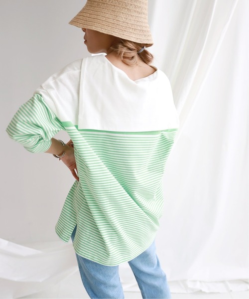 SLOBE citron.（スローブシトロン）の「SLOBE citron.セーラーロンT【手洗い可能】◆（Tシャツ/カットソー・レディース・グリーン/ブルー/パープル・FREE）」の2枚目の写真