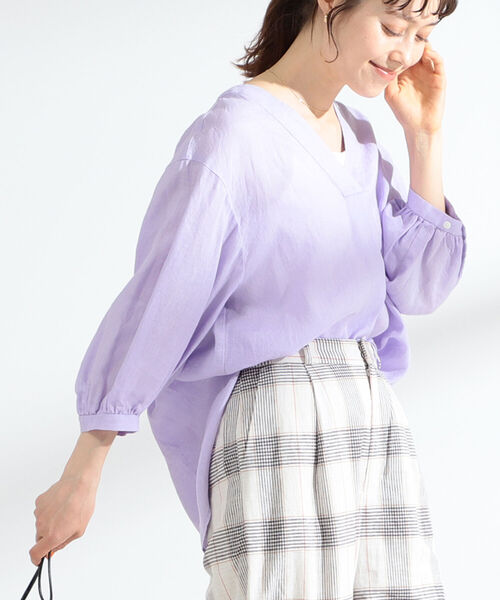 Ray BEAMS（レイビームス）の「Ray BEAMS / リネン コクーン Vネック シャツ（シャツ/ブラウス・レディース・ホワイト/ブラック/ラベンダー・ONE SIZE）」の3枚目の写真