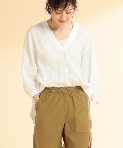 Ray BEAMS（レイビームス）の「Ray BEAMS / リネン コクーン Vネック シャツ（シャツ/ブラウス・レディース・ホワイト/ブラック/ラベンダー・ONE SIZE）」の5枚目の写真