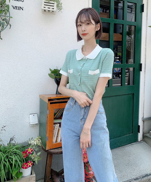 Voyage titty&Co.PETIT（ボヤージュティティアンドコープチ）の「【Voyage titty&Co.】voyage2021SSポロニットプルオーバー（ニット/セーター・レディース・ブラック/オフホワイト/グリーン・FREE）」の3枚目の写真