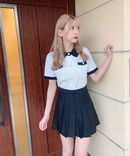 Voyage titty&Co.PETIT（ボヤージュティティアンドコープチ）の「【Voyage titty&Co.】voyage2021SSポロニットプルオーバー（ニット/セーター・レディース・ブラック/オフホワイト/グリーン・FREE）」の7枚目の写真