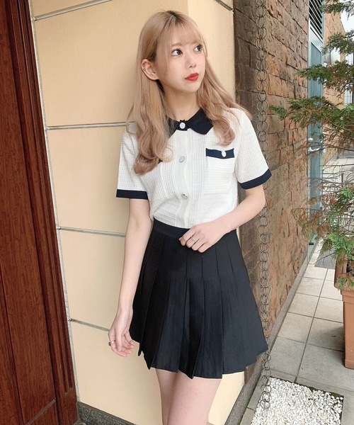 Voyage titty&Co.PETIT（ボヤージュティティアンドコープチ）の「【Voyage titty&Co.】voyage2021SSポロニットプルオーバー（ニット/セーター・レディース・ブラック/オフホワイト/グリーン・FREE）」の11枚目の写真