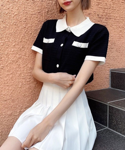 Voyage titty&Co.PETIT（ボヤージュティティアンドコープチ）の「【Voyage titty&Co.】voyage2021SSポロニットプルオーバー（ニット/セーター・レディース・ブラック/オフホワイト/グリーン・FREE）」の13枚目の写真