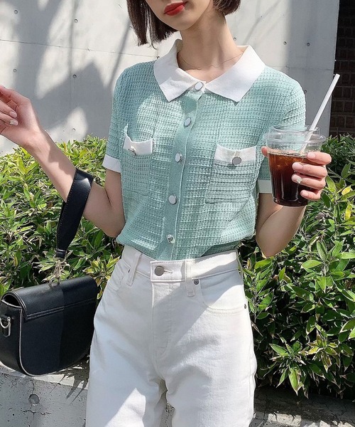 Voyage titty&Co.PETIT（ボヤージュティティアンドコープチ）の「【Voyage titty&Co.】voyage2021SSポロニットプルオーバー（ニット/セーター・レディース・ブラック/オフホワイト/グリーン・FREE）」の16枚目の写真