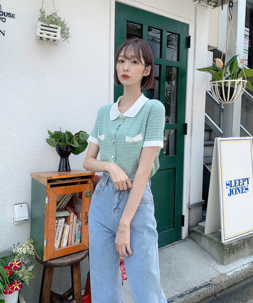 Voyage titty&Co.PETIT（ボヤージュティティアンドコープチ）の「【Voyage titty&Co.】voyage2021SSポロニットプルオーバー（ニット/セーター・レディース・ブラック/オフホワイト/グリーン・FREE）」の14枚目の写真