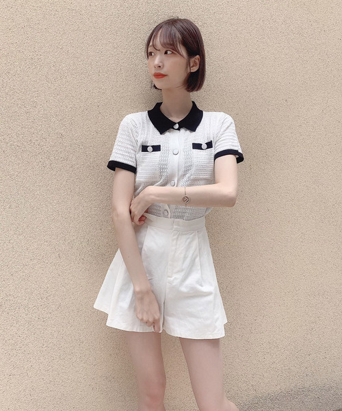 Voyage titty&Co.PETIT（ボヤージュティティアンドコープチ）の「【Voyage titty&Co.】voyage2021SSポロニットプルオーバー（ニット/セーター・レディース・ブラック/オフホワイト/グリーン・FREE）」の10枚目の写真