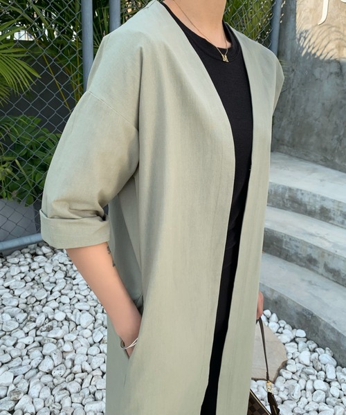 ABITOKYO（アビトーキョー）の「綿麻ロングカーディガン（カーディガン/ボレロ・レディース・ネイビー/カーキ/ライトカーキ/ブラウン/ベージュ/シャーベット/チャコールグレー/ブルーグレー/グレー/アイボリー/イエロー・M/L）」の18枚目の写真