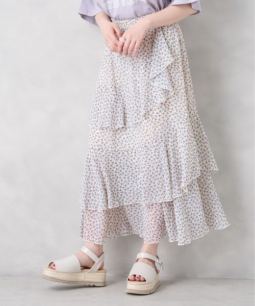 OLIVE des OLIVE（オリーブデオリーブ）の「ゆれカワティアードスカート（スカート・レディース・オフホワイト/ラベンダー/ブラック×パープル・FREE）」の13枚目の写真