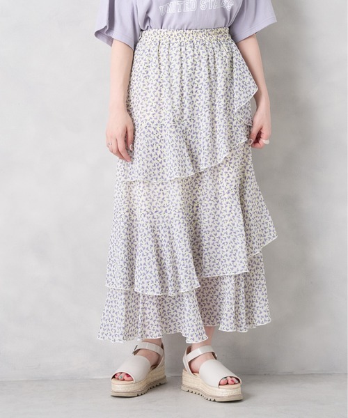 OLIVE des OLIVE（オリーブデオリーブ）の「ゆれカワティアードスカート（スカート・レディース・オフホワイト/ラベンダー/ブラック×パープル・FREE）」の19枚目の写真