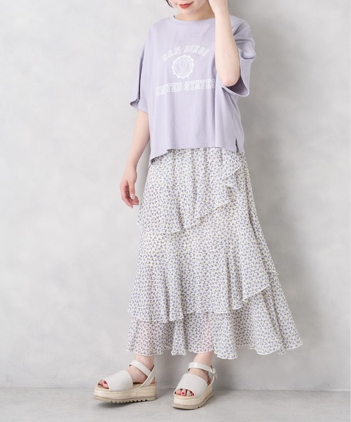 OLIVE des OLIVE（オリーブデオリーブ）の「ゆれカワティアードスカート（スカート・レディース・オフホワイト/ラベンダー/ブラック×パープル・FREE）」の7枚目の写真