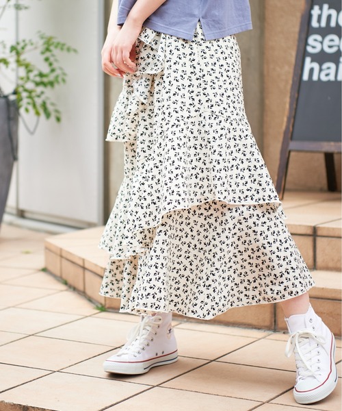 OLIVE des OLIVE（オリーブデオリーブ）の「ゆれカワティアードスカート（スカート・レディース・オフホワイト/ラベンダー/ブラック×パープル・FREE）」の16枚目の写真