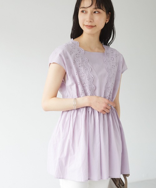 Sugar spoon（シュガースプーン）の「・SUGAR SPOON スカラップレースチュニック＊（Tシャツ/カットソー・レディース・ラベンダー/ブラック/ピンク/オフホワイト・FREE）」の3枚目の写真