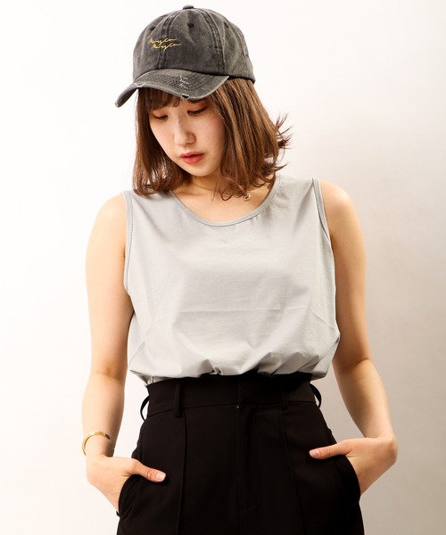 FUNALIVE（ファンアライブ）の「je crois soi 接触冷感UVカット加工 ノースリーブカットソー（Tシャツ/カットソー・レディース・オフホワイト/ブラック/ブルー/レッド/オレンジ/グレー・FREE）」の18枚目の写真