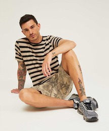 リネン混ボーダーワンポイント刺繍半袖Tシャツ・カットソー