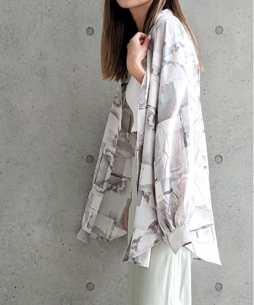 Per sist ence（パーシエンス）の「Per sist ence/パーシエンス　ノーカラーオーバーサイズシャツ（シャツ/ブラウス・レディース・グレー/パープル・FREE）」の21枚目の写真