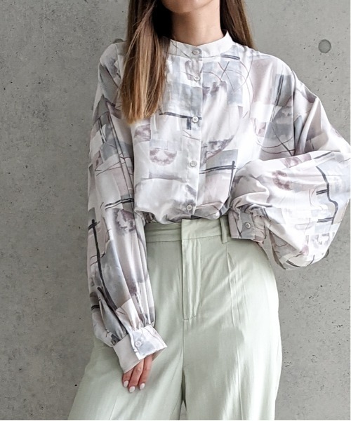 Per sist ence（パーシエンス）の「Per sist ence/パーシエンス　ノーカラーオーバーサイズシャツ（シャツ/ブラウス・レディース・グレー/パープル・FREE）」の13枚目の写真