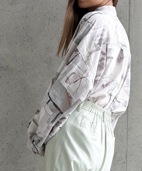 Per sist ence（パーシエンス）の「Per sist ence/パーシエンス　ノーカラーオーバーサイズシャツ（シャツ/ブラウス・レディース・グレー/パープル・FREE）」の6枚目の写真