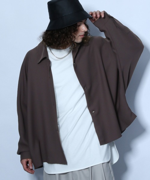 HARE（ハレ）の「ドルマンBIGシャツLS(HARE)（シャツ/ブラウス・メンズ・ライトグレー/ブラック/ブラウン/グリーン・FREE）」の3枚目の写真