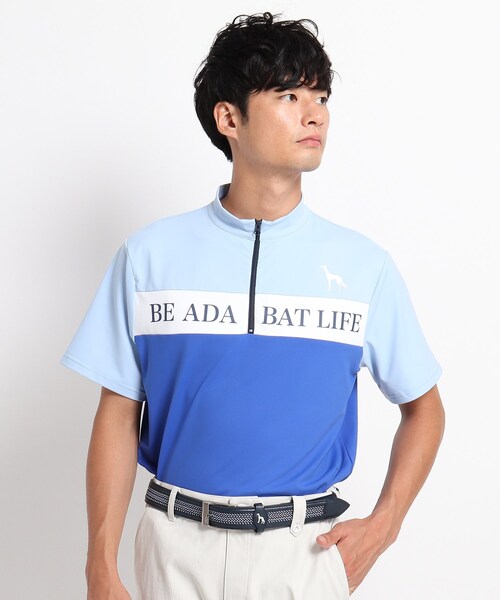 adabat(アダバット)の「◆メッセージロゴ ハーフジッププルオーバー(Tシャツ/カットソー・メンズ・ブルー・46/48/50)」の2枚目の写真