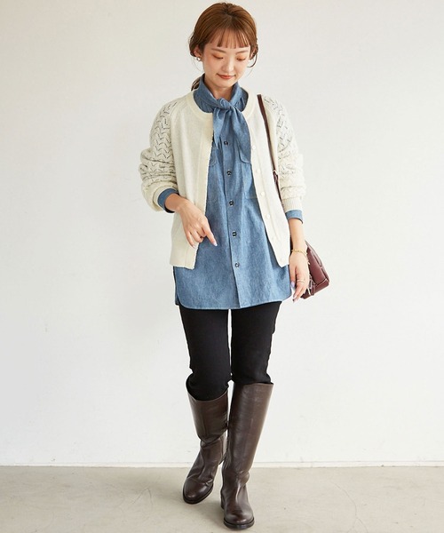 SLOBE IENA（スローブイエナ）の「パール付き柄編みカーディガン◆（カーディガン/ボレロ・レディース・グレー/ブラック/ホワイト・FREE）」の4枚目の写真