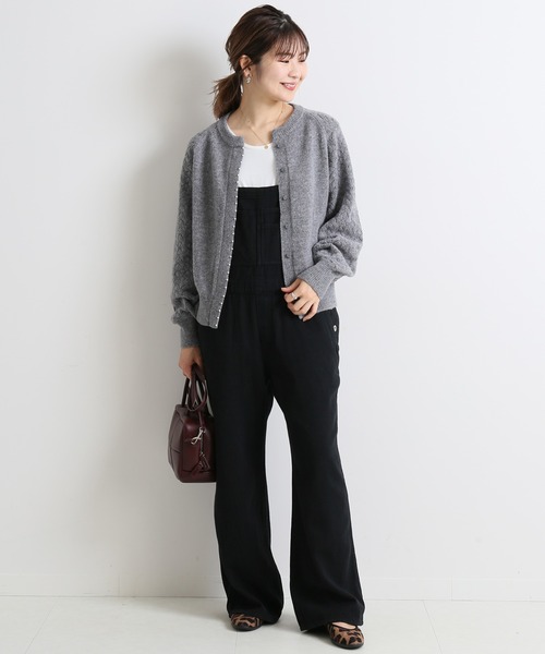 SLOBE IENA（スローブイエナ）の「パール付き柄編みカーディガン◆（カーディガン/ボレロ・レディース・グレー/ブラック/ホワイト・FREE）」の6枚目の写真