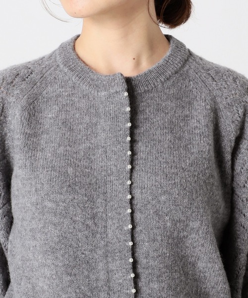 SLOBE IENA（スローブイエナ）の「パール付き柄編みカーディガン◆（カーディガン/ボレロ・レディース・グレー/ブラック/ホワイト・FREE）」の11枚目の写真