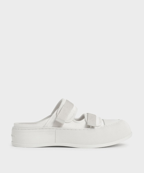 CHARLES & KEITH（チャールズ & キース）の「キャンバス ベルクロスニーカーミュール / Canvas Velcro Sneaker Mules（スリッポン・レディース・ホワイト/ブラック/ピンク・24.5cm/25.5cm/23.5cm/25cm/23cm/22.5cm）」の2枚目の写真