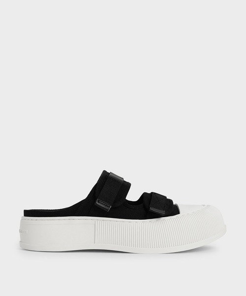 CHARLES & KEITH（チャールズ & キース）の「キャンバス ベルクロスニーカーミュール / Canvas Velcro Sneaker Mules（スリッポン・レディース・ホワイト/ブラック/ピンク・24.5cm/25.5cm/23.5cm/25cm/23cm/22.5cm）」の3枚目の写真