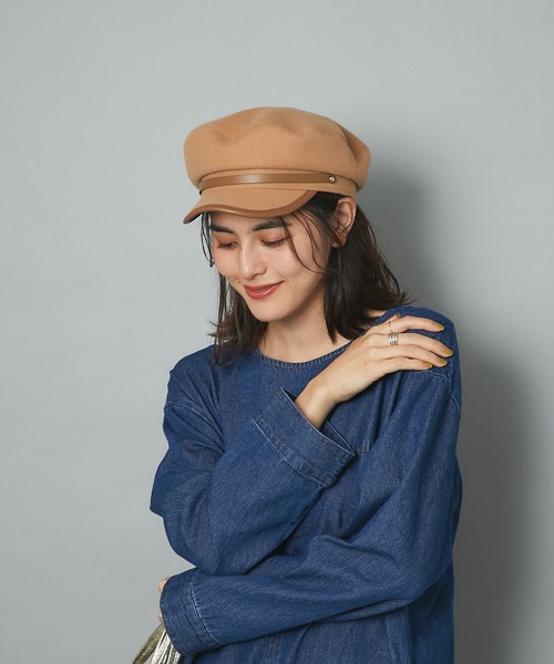 un dix cors（アンディコール）の「顔周りをおしゃれに彩る　レザー切替キャスケット（キャスケット・レディース・ブラック/ベージュ・FREE）」の11枚目の写真