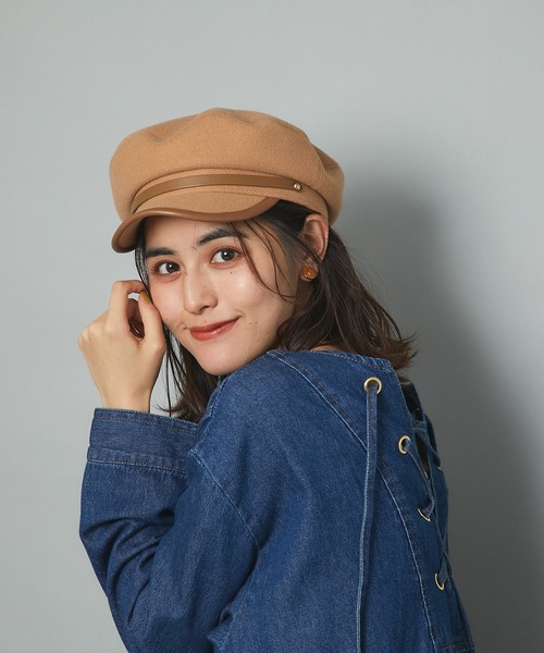 un dix cors（アンディコール）の「顔周りをおしゃれに彩る　レザー切替キャスケット（キャスケット・レディース・ブラック/ベージュ・FREE）」の6枚目の写真