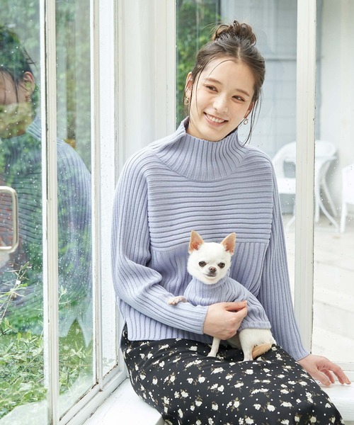 ROPE' PICNIC（ロペピクニック）の「【DOG】【リンクコーデ】リブ切替ニットプルオーバー（ペットウェア・レディース・カーキ/ピンク系その他/ラベンダー/キナリ・2M/M/L/S）」の14枚目の写真