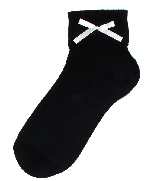 WEGO（ウィゴー）の「WEGO/リボン折り返しソックス（ソックス/靴下・レディース・ホワイト/ブラック・FREE）」の2枚目の写真
