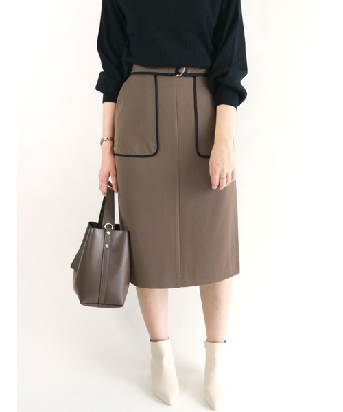 Te chichi(テチチ)の「パイピングポケットタイトスカート(スカート・レディース・ブラウン/グレー・SMALL/MEDIUM)」の2枚目の写真