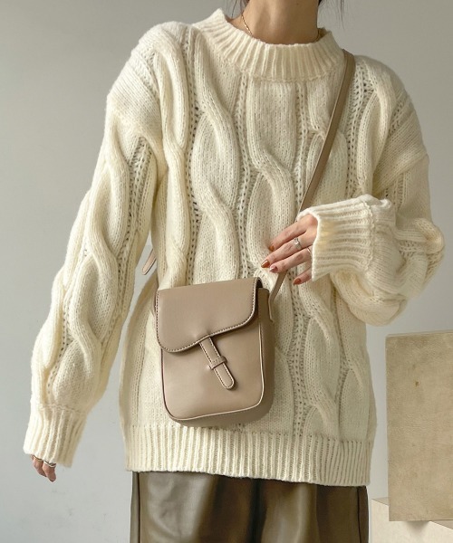 Bab（バブ）の「ケーブル編みカラーニット（ニット/セーター・レディース・ライトグリーン/アイボリー/モカ・M）」の2枚目の写真