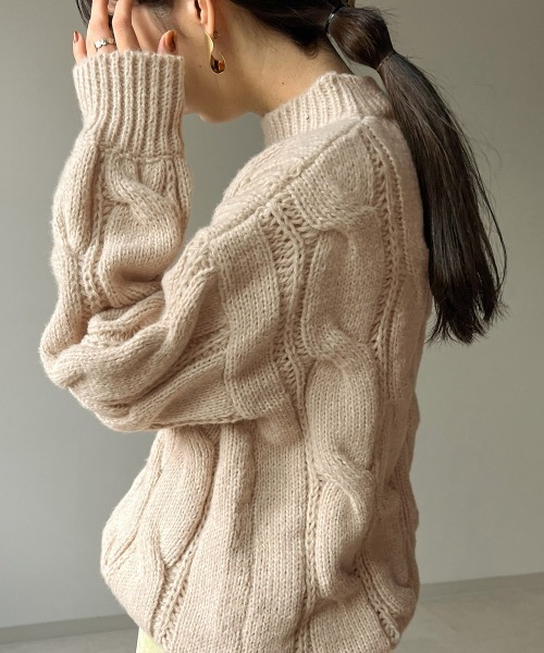 Bab（バブ）の「ケーブル編みカラーニット（ニット/セーター・レディース・ライトグリーン/アイボリー/モカ・M）」の3枚目の写真