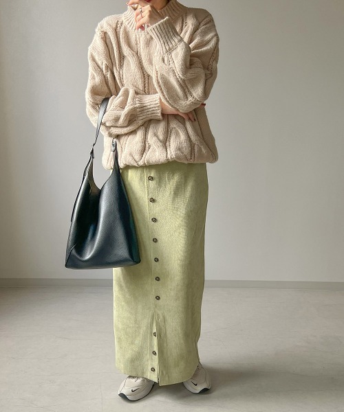 Bab（バブ）の「ケーブル編みカラーニット（ニット/セーター・レディース・ライトグリーン/アイボリー/モカ・M）」の9枚目の写真