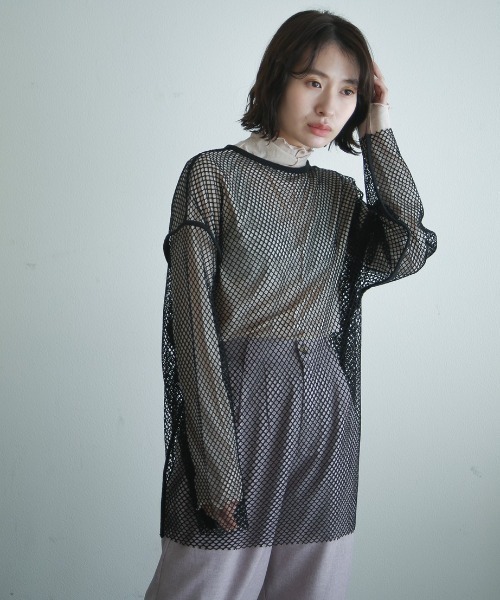 spoon store（スプーンストア）の「メッシュパイピングルーズプルオーバー（ニット/セーター・レディース・パープル/ブラック・フリー）」の2枚目の写真