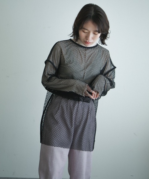 spoon store（スプーンストア）の「メッシュパイピングルーズプルオーバー（ニット/セーター・レディース・パープル/ブラック・フリー）」の3枚目の写真