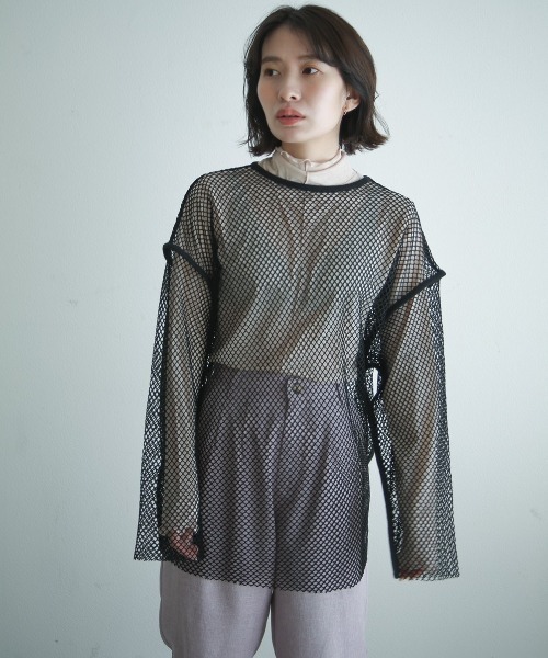 spoon store（スプーンストア）の「メッシュパイピングルーズプルオーバー（ニット/セーター・レディース・パープル/ブラック・フリー）」の4枚目の写真